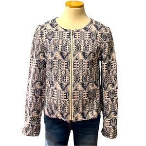 Anthropologie Hei Hei Jacquard Printed Blazer Jacket, Navy/Gray/Pink, size 8